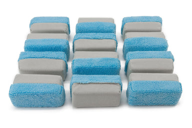 Autofiber Case Sponge Blue/Gray [Saver Applicator Half/Half] Terry/Suede Mini Microfiber Applicator Sponge 3.5"x1.5"x1.5" Blue/Gray- 12  Pack