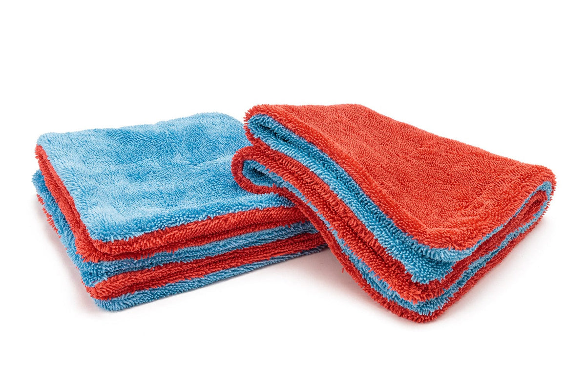 Autofiber Towel Blue/Red Dreadnought MAX Jr. - Triple Layer Microfiber Twist Pile Drying Towel (16 in. x 16 in., 1400gsm) - 2 pack