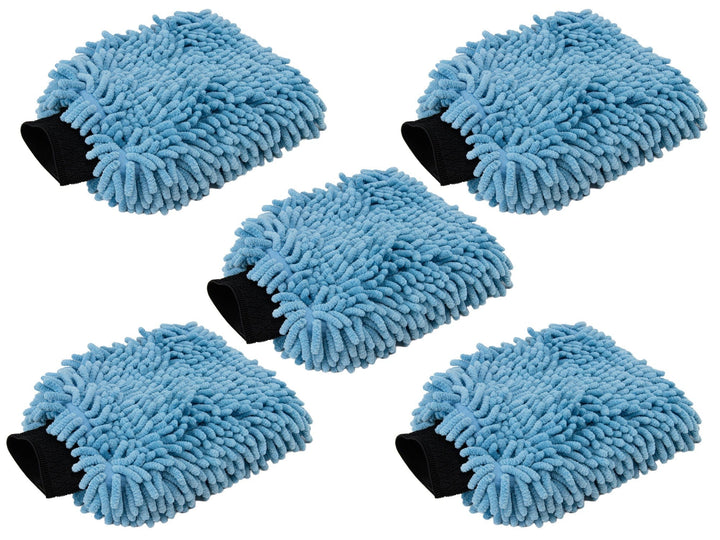 Autofiber Mitt Blue [Noodle Mitt] Microfiber Car Wash Mitt (7 in. x 9 in.) - 5 pack