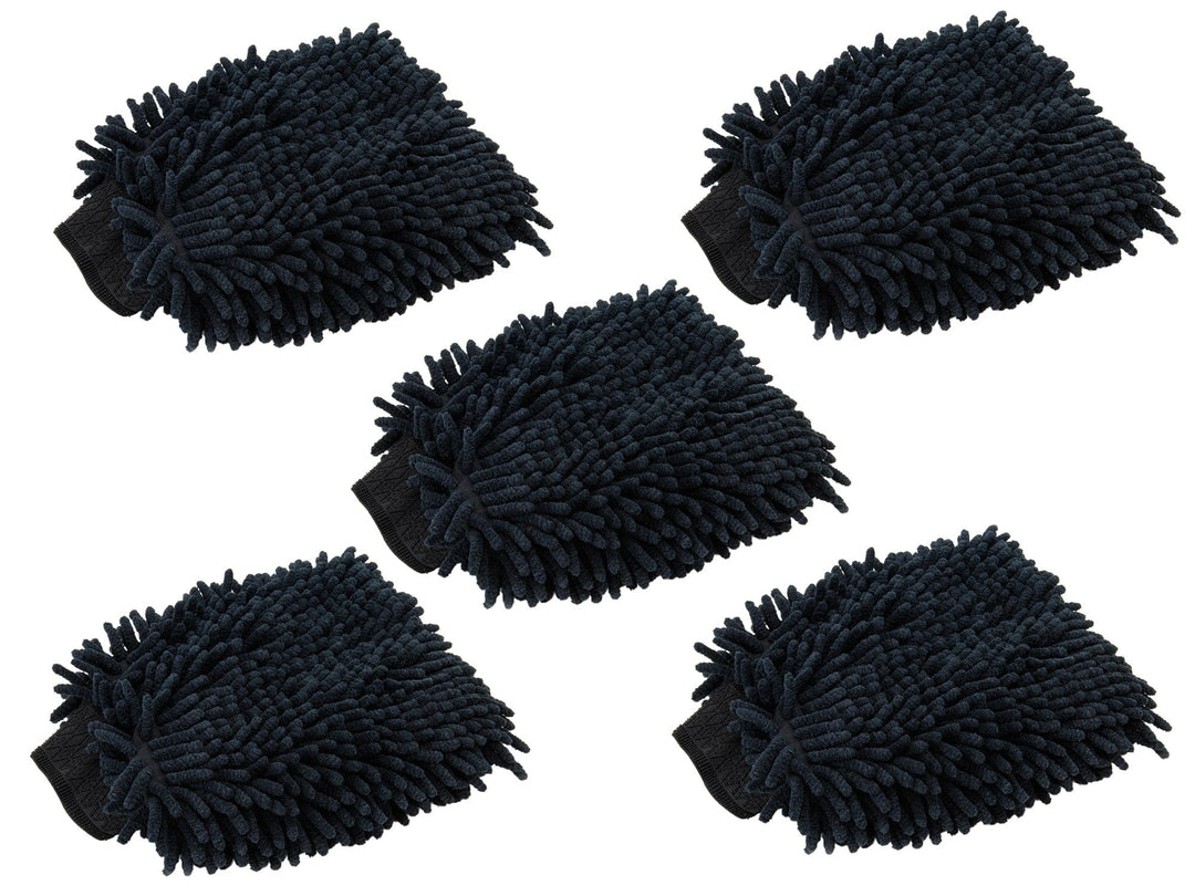 Autofiber Mitt Black [Noodle Mitt] Microfiber Car Wash Mitt (7 in. x 9 in.) - 5 pack