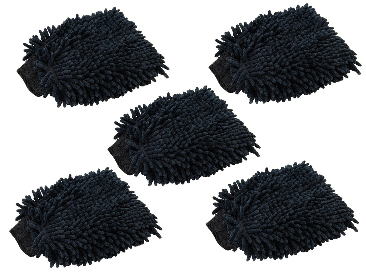 Autofiber Mitt Black [Noodle Mitt] Microfiber Car Wash Mitt (7 in. x 9 in.) - 5 pack