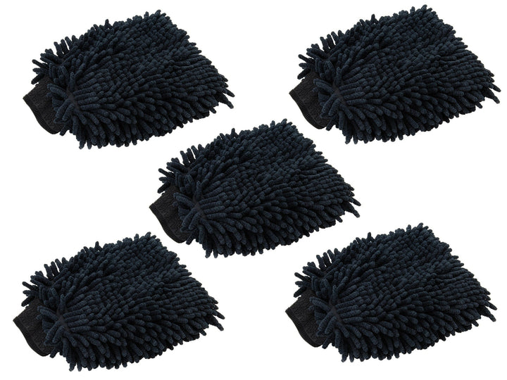 Autofiber Mitt Black [Noodle Mitt] Microfiber Car Wash Mitt (7 in. x 9 in.) - 5 pack