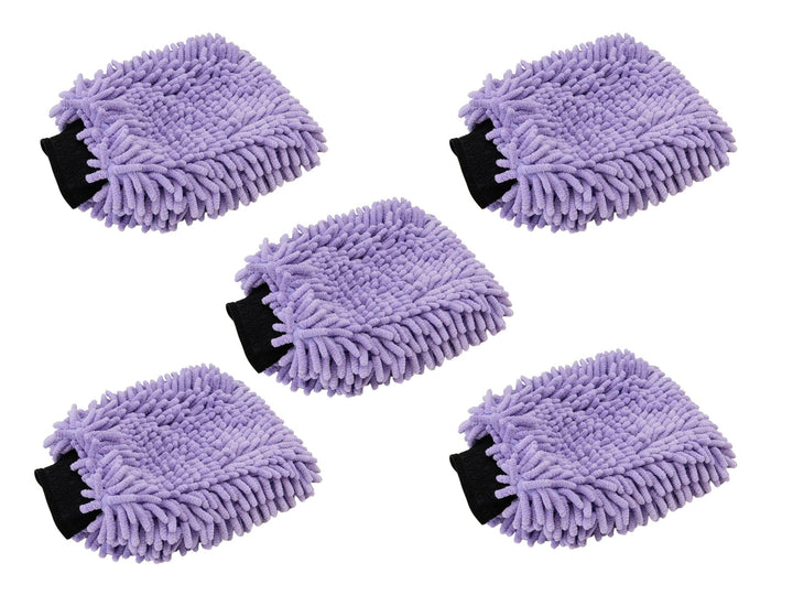 Autofiber Mitt Purple [Noodle Mitt] Microfiber Car Wash Mitt (7 in. x 9 in.) - 5 pack