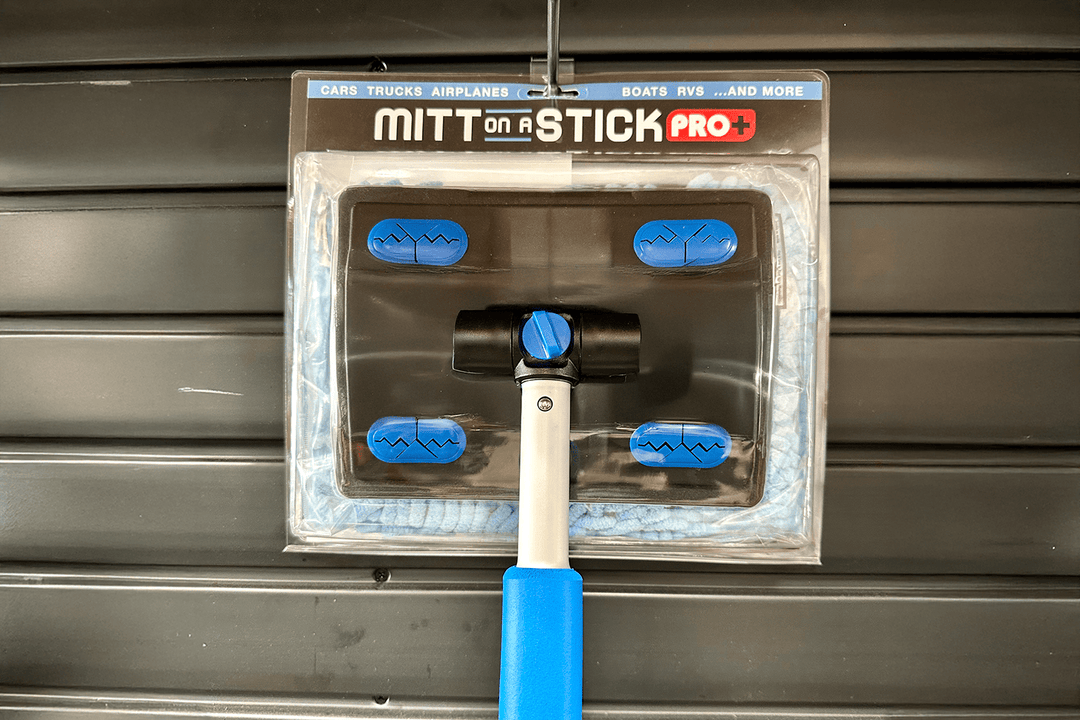 Autofiber Tool Blue + Noodle/Mesh / 3 Piece Sectional With Bend (57") [Mitt on a Stick PRO+] Premium Car Wash Mop, Brush, Pole, Mitt CLAM SHELL RETAIL PACKING