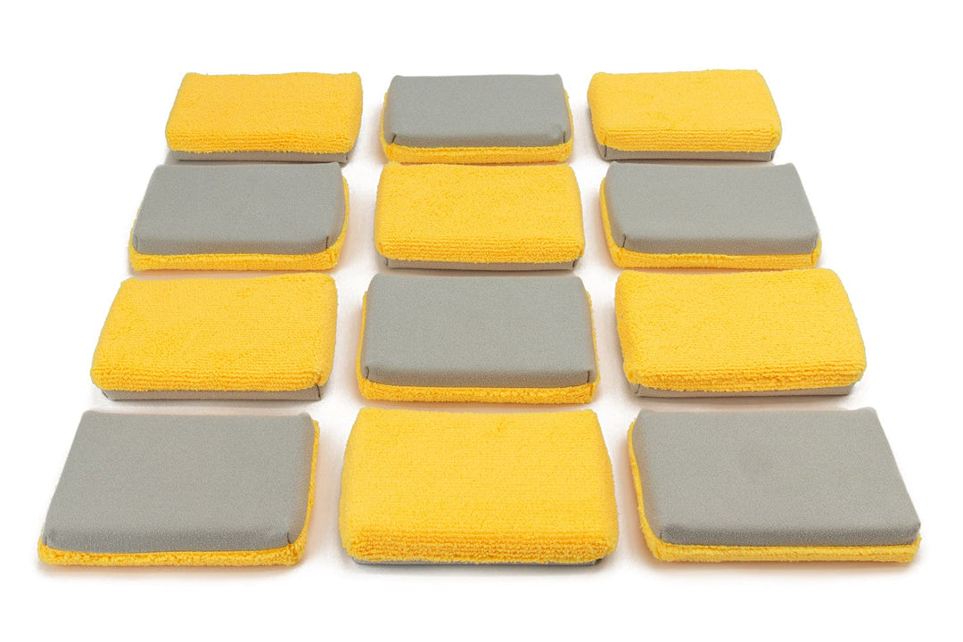 Autofiber Sponge Gold/Gray Thin [Saver Applicator] Half/Half Microfiber Coating Applicator Sponge with Plastic Barrier (One Side Suede, One Side Terry)  - 12 pack