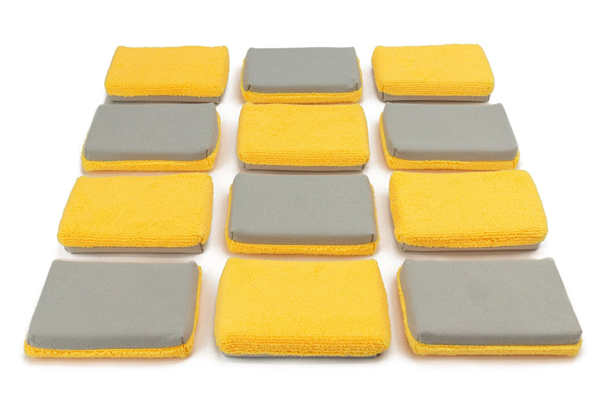 Autofiber Sponge Gold/Gray Thin [Saver Applicator] Half/Half Microfiber Coating Applicator Sponge with Plastic Barrier (One Side Suede, One Side Terry)  - 12 pack