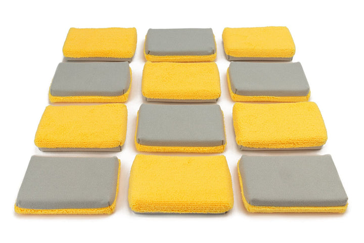 Autofiber Sponge Gold/Gray Thin [Saver Applicator] Half/Half Microfiber Coating Applicator Sponge with Plastic Barrier (One Side Suede, One Side Terry)  - 12 pack