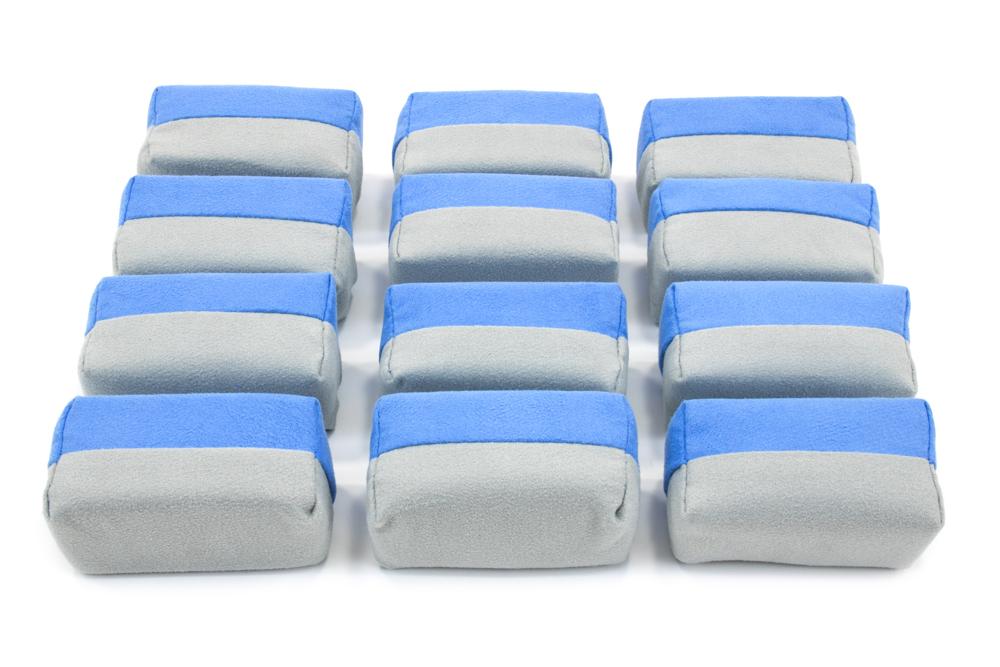 Autofiber Sponge Mini (3"x1.5"x1.5") [Saver Applicator Smooth] Microfiber Suede Applicator Sponge with Plastic Barrier - Blue &amp; Gray - 12 pack