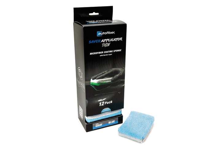 Autofiber Sponge Thin [Saver Applicator Terry] Microfiber Coating Applicator Sponge with Plastic Barrier  - 12 pack