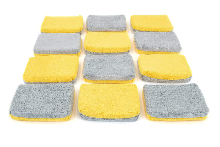 Autofiber Sponge Gold/Gray Thin [Saver Applicator Terry] Microfiber Coating Applicator Sponge with Plastic Barrier  - 12 pack