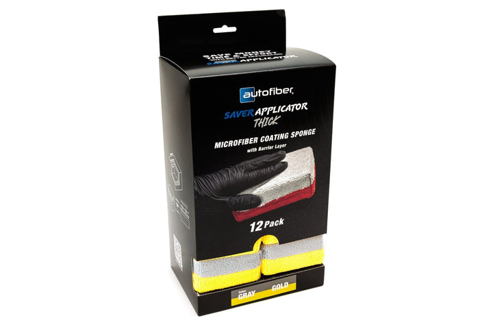 Autofiber Sponge Thick [Saver Applicator Terry] Microfiber Coating Applicator Sponge with Plastic Barrier  - 12 pack