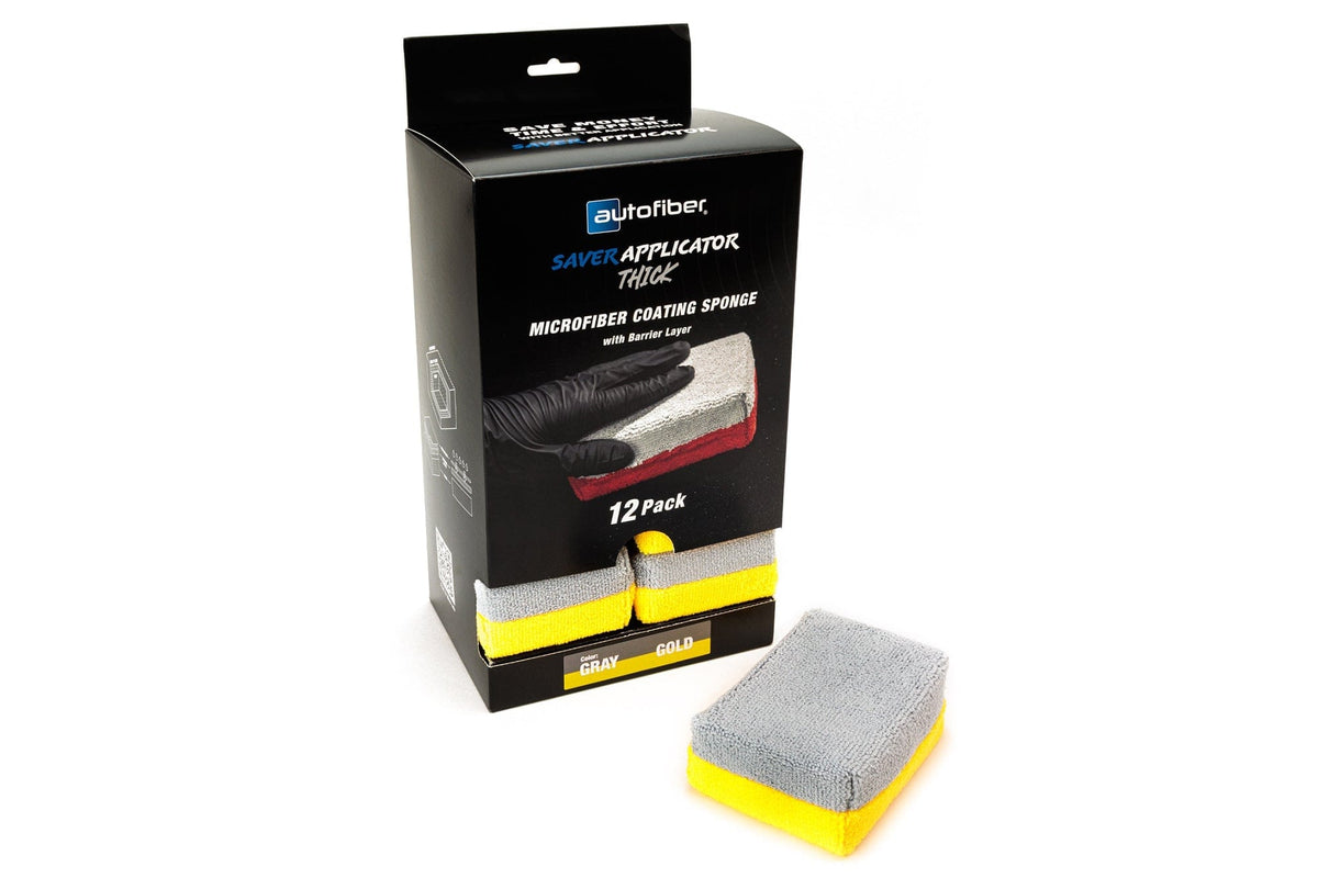 Autofiber Sponge Thick [Saver Applicator Terry] Microfiber Coating Applicator Sponge with Plastic Barrier  - 12 pack
