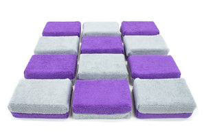 Autofiber Sponge Purple/Gray Thick [Saver Applicator Terry] Microfiber Coating Applicator Sponge with Plastic Barrier  - 12 pack