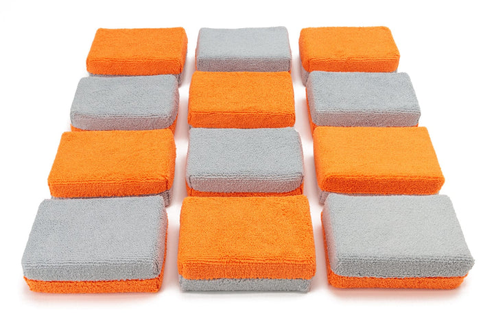 Autofiber Sponge Orange/Gray Thick [Saver Applicator Terry] Microfiber Coating Applicator Sponge with Plastic Barrier  - 12 pack