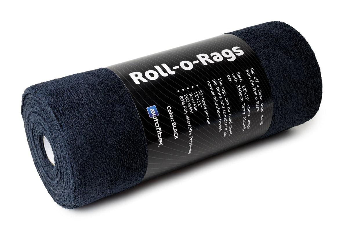 Autofiber Towel Black [Roll-o-Rags] Microfiber Towels on a Roll 12"x12" - 30/roll
