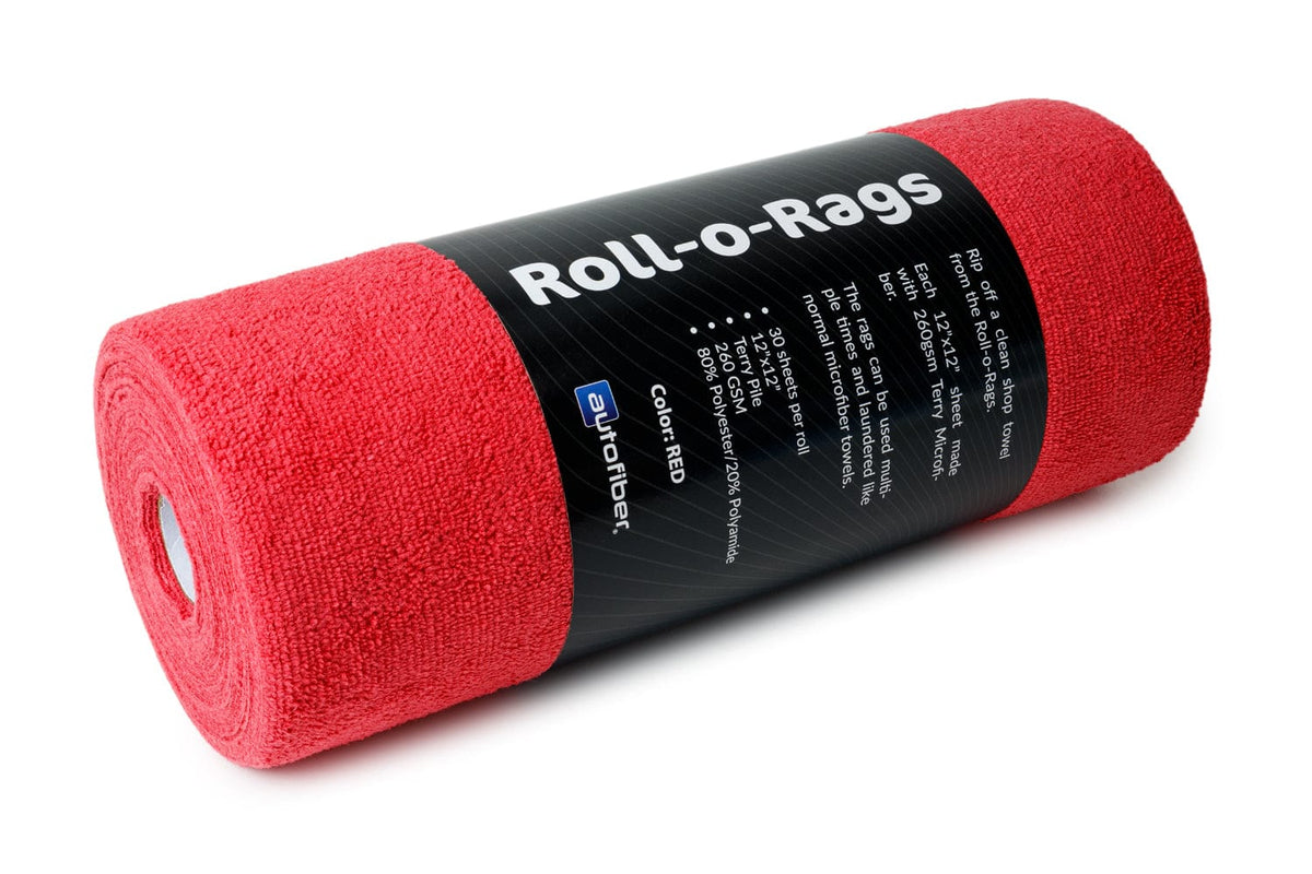 Autofiber Towel Red [Roll-o-Rags] Microfiber Towels on a Roll 12"x12" - 30/roll