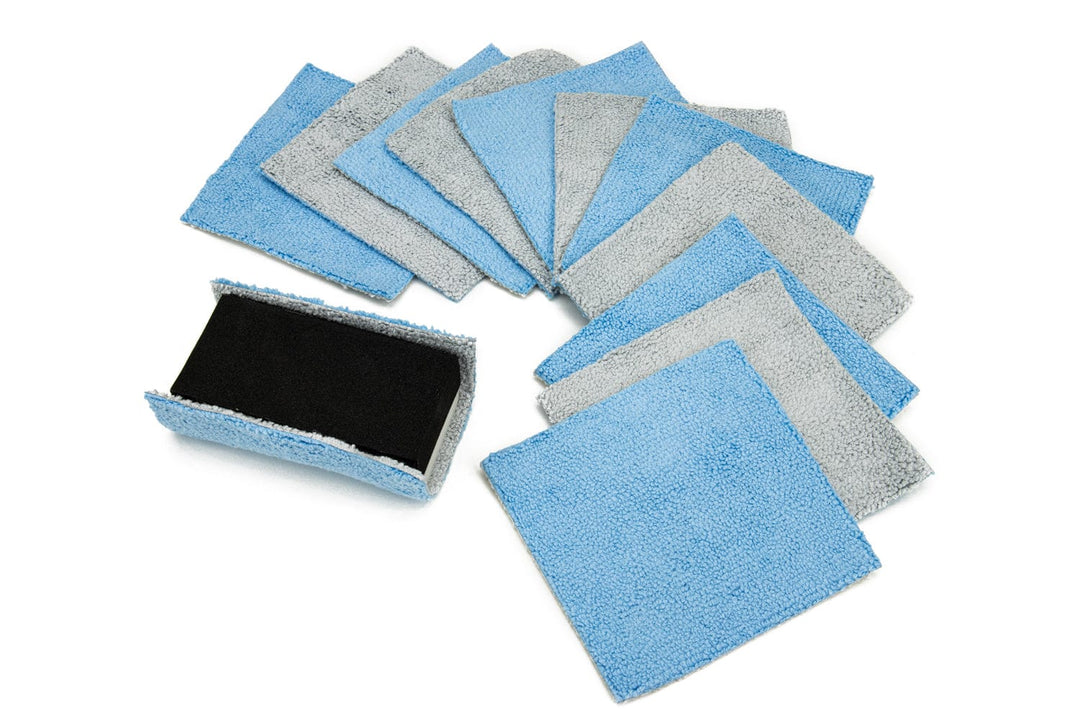 Autofiber Applicator 1 Block + 12 Blue/Gray Sheets [Saver Block &amp; Refill] Coating Applicator Foam Block with Size Velcro and Refill Saver Sheets with Barrier Layer (3.5 in. x 2 in. x 1 in.) - 12 pack