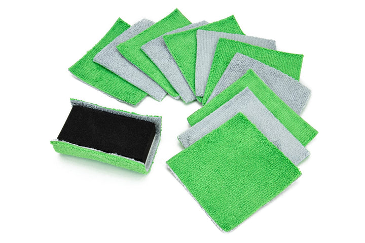 Autofiber Applicator 1 Block + 12 Green/Gray Sheets [Saver Block &amp; Refill] Coating Applicator Foam Block with Size Velcro and Refill Saver Sheets with Barrier Layer (3.5 in. x 2 in. x 1 in.) - 12 pack