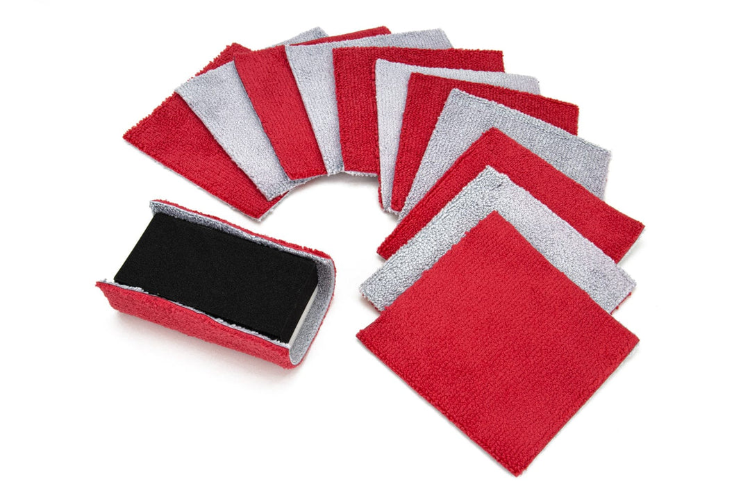 Autofiber Applicator 1 Block + 12 Red/Gray Sheets [Saver Block &amp; Refill] Coating Applicator Foam Block with Size Velcro and Refill Saver Sheets with Barrier Layer (3.5 in. x 2 in. x 1 in.) - 12 pack