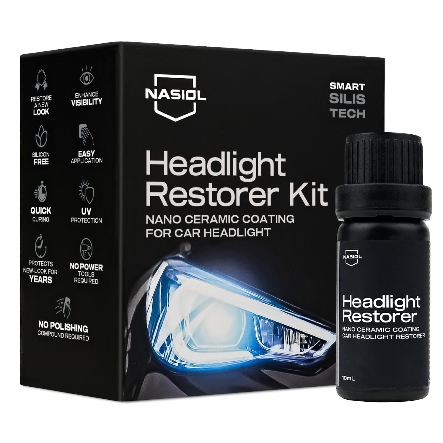 NASIOL Kit Nasiol Headlight Restorer - Nano Ceramic Headlight Restoration and Protection Kit