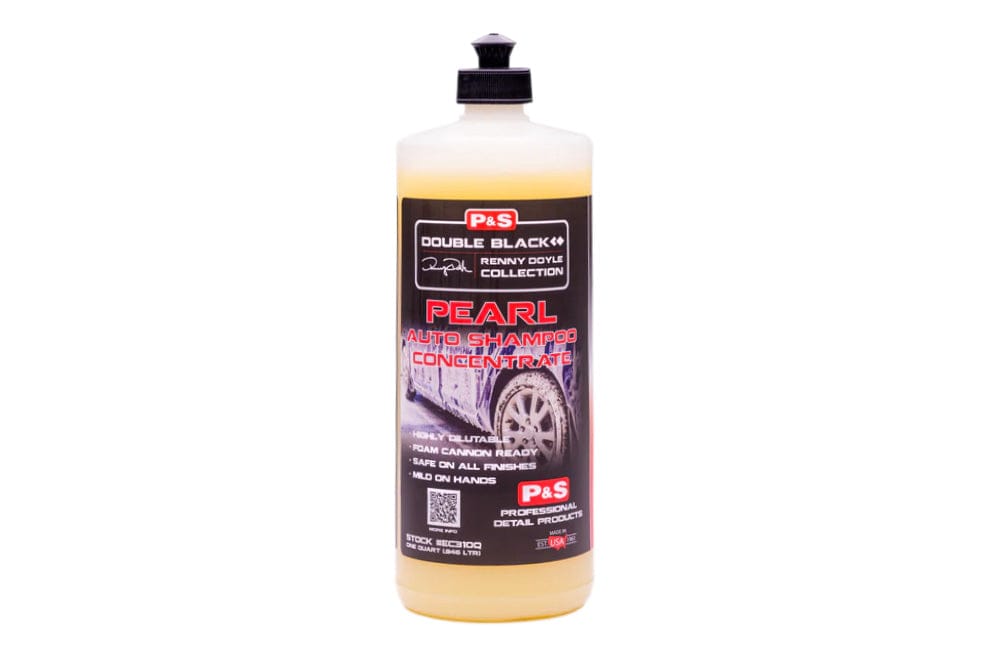A bottle of P&S Pearl Auto Shampoo Concentrate with label detailing product information.