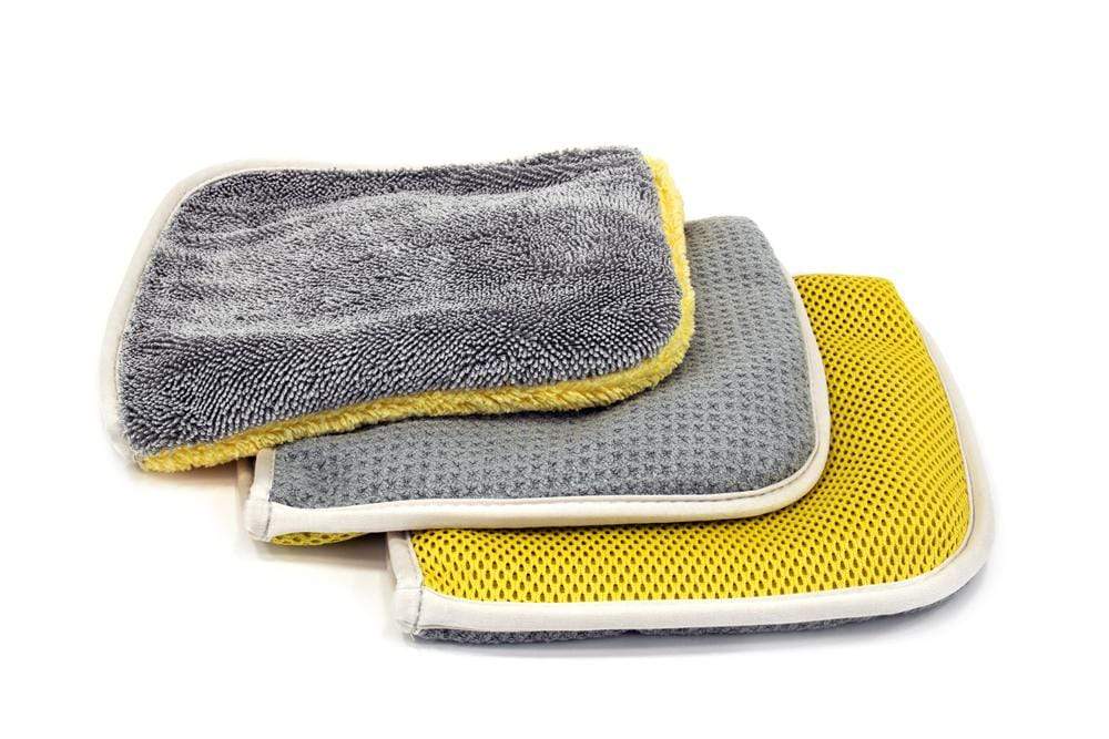 Autofiber Towel [Multi Flip] Four Weave Microfiber Towels - Mesh | Twist | Plush | Waffle (8 in. x 8 in., 500/400/360/300 gsm) 3 pack