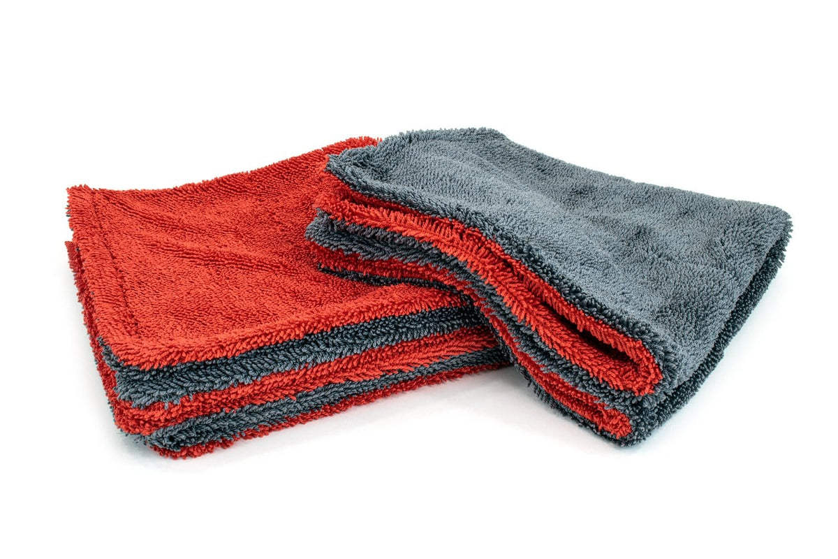 Autofiber Towel Red/Gray Dreadnought Jr. - Microfiber Double Twist Pile Detailing Towel (16 in. x 16 in., 1100gsm) - 2 pack