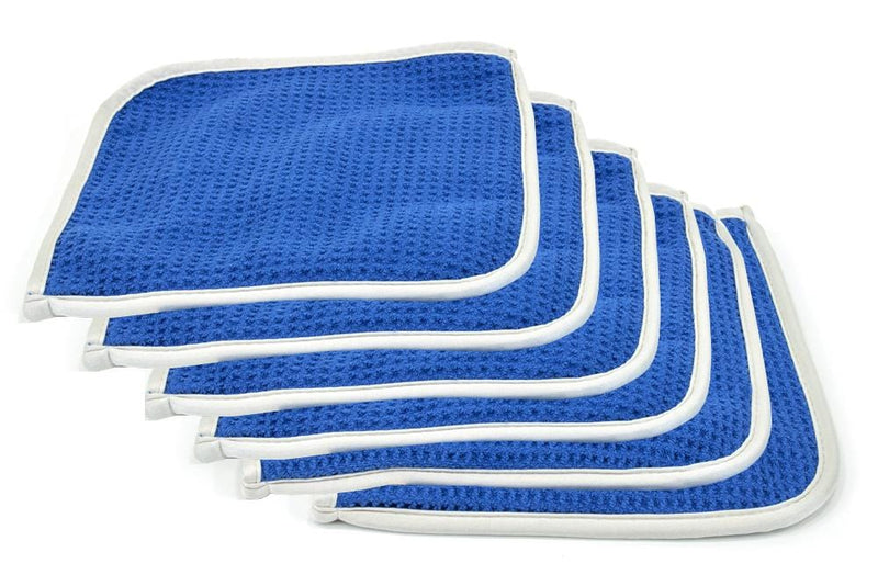 Autofiber [No Streak Freak] Microfiber Waffle-Weave Glass Towel (16 in. x 16 in. 400 GSM) 3 Pack Navy Blue